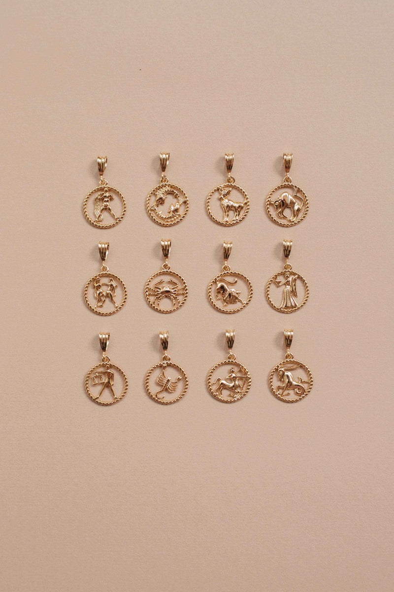 Gold Zodiac Sign Necklace Charm Aquarius (Waterman)