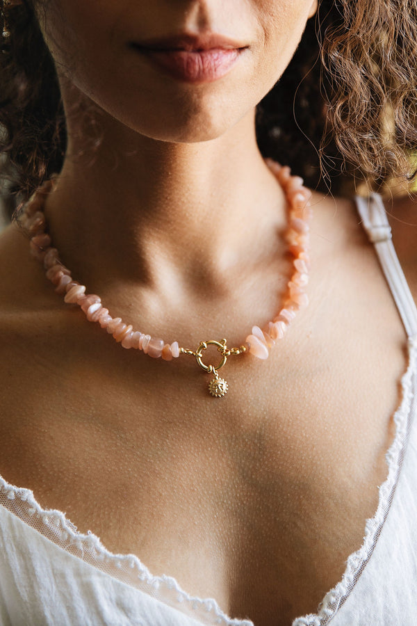 Chunky Pink Moonstone Necklace