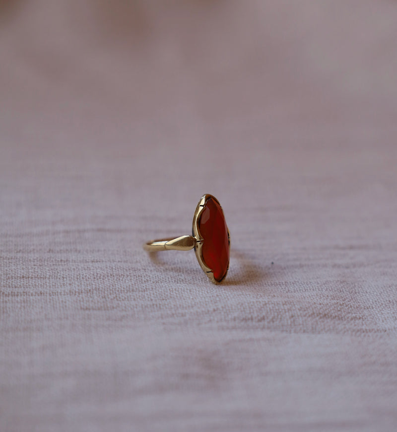 14K Gold Narrow Carnelian Ring