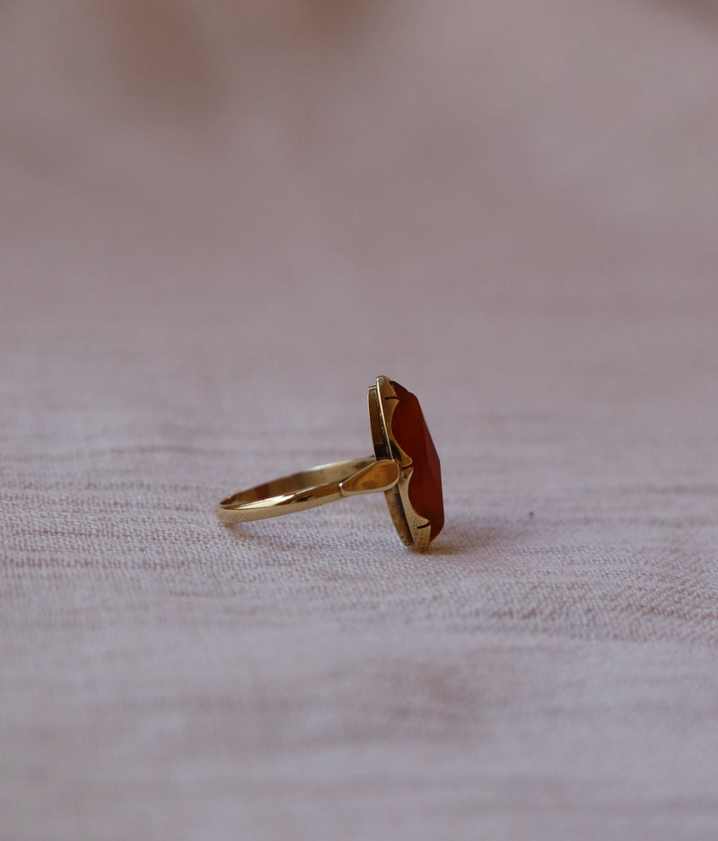 14K Gold Narrow Carnelian Ring