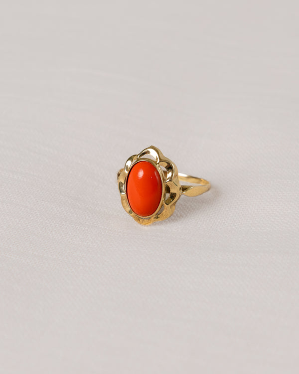14K Coral Floral yellow gold ring