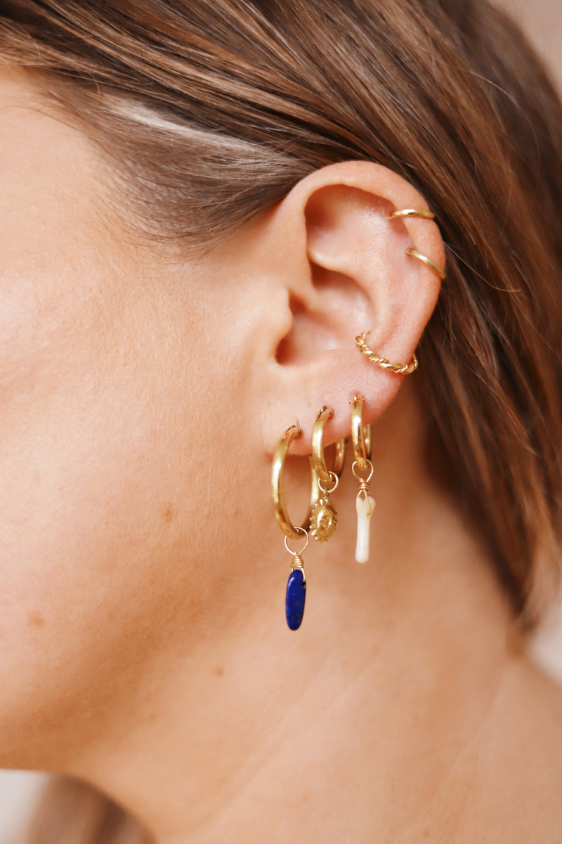 GOLD EARRING CHARM LAPIS