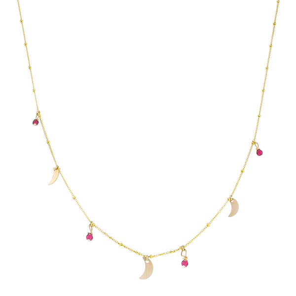 GOLD GALAXY MOON RUBY NECKLACE
