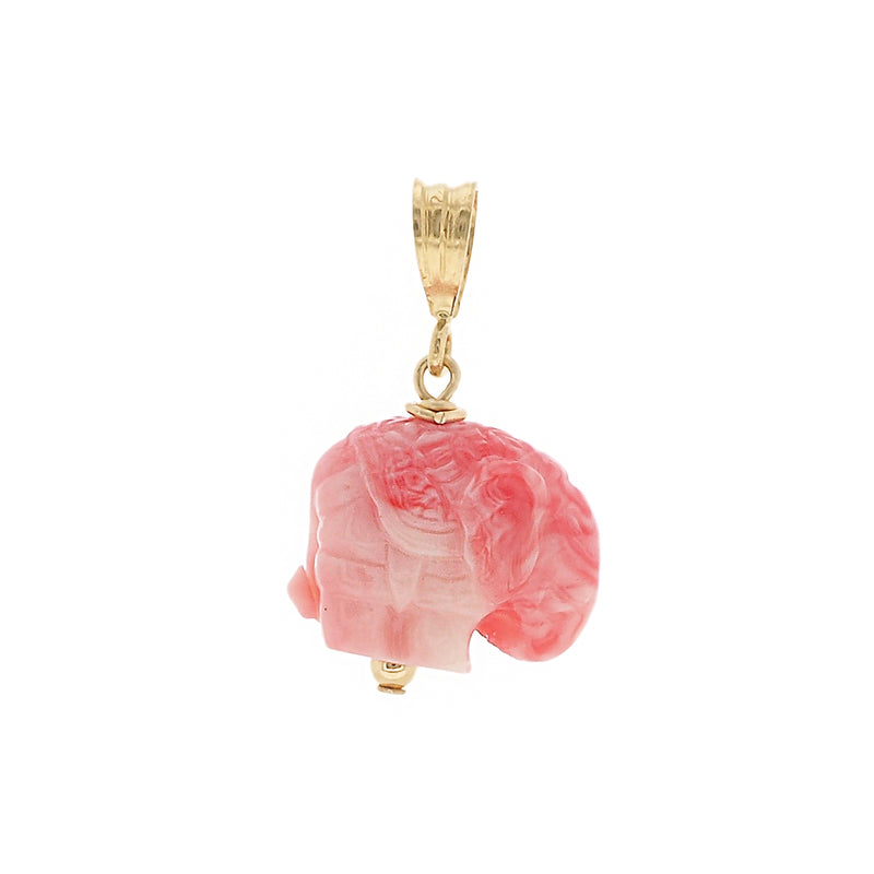GOLD NECKLACE CHARM CORAL ELEPHANT