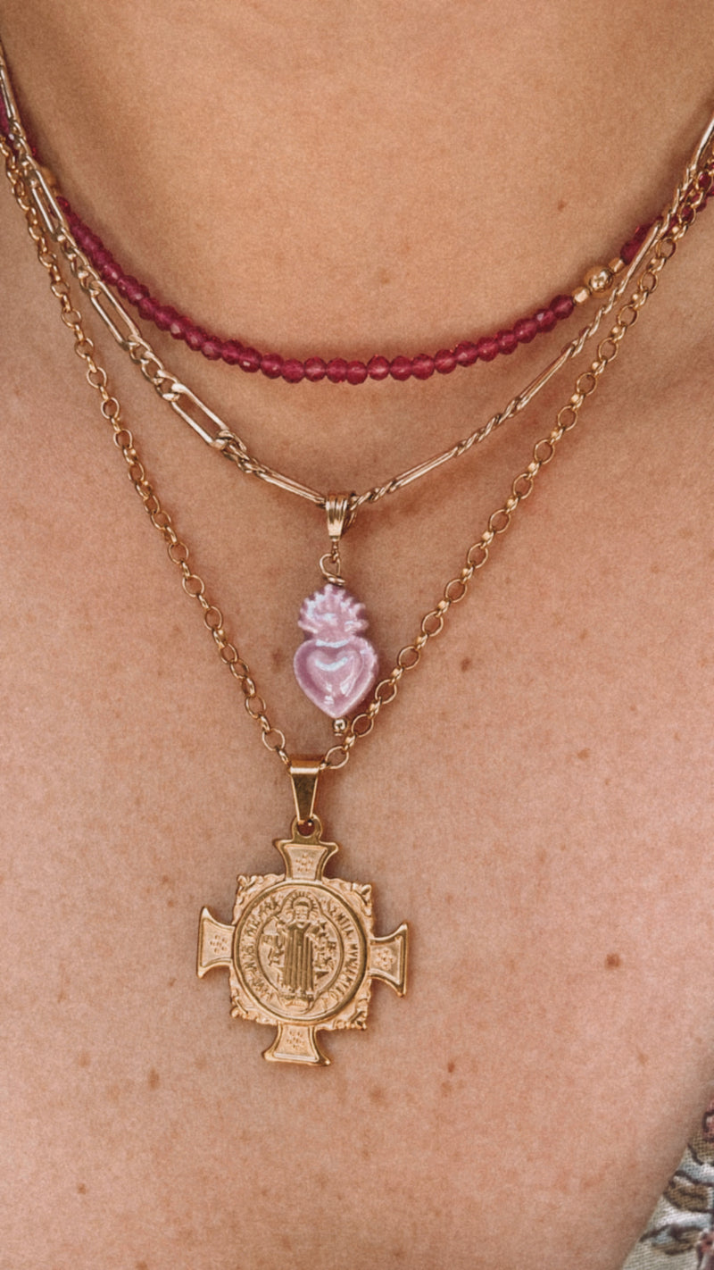 GOLD NECKLACE CHARM MILAGRO HEART LILA