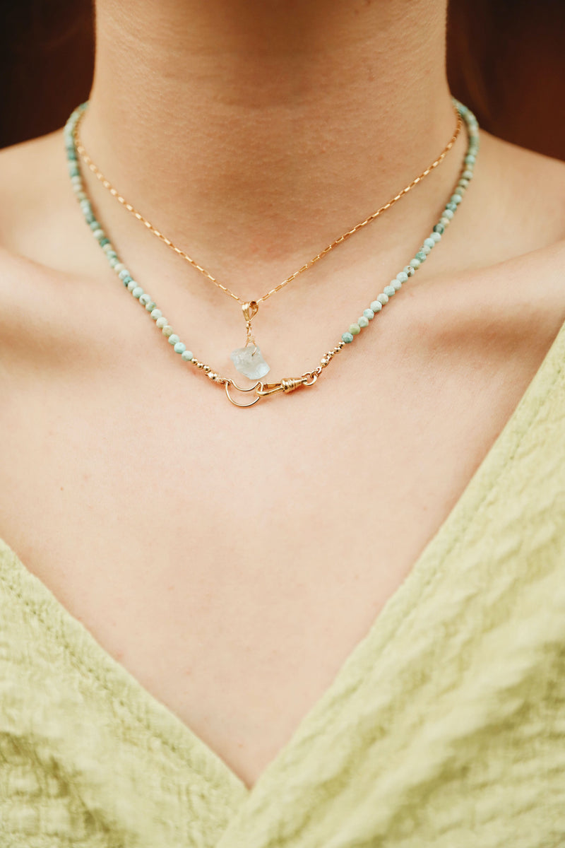 GOLD NECKLACE CHARM MARCH AQUAMARINE