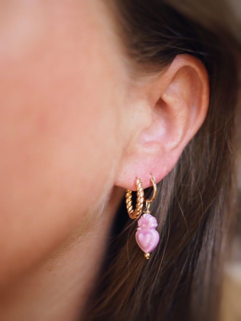 GOLD EARRING CHARM MILAGRO HEART LILA