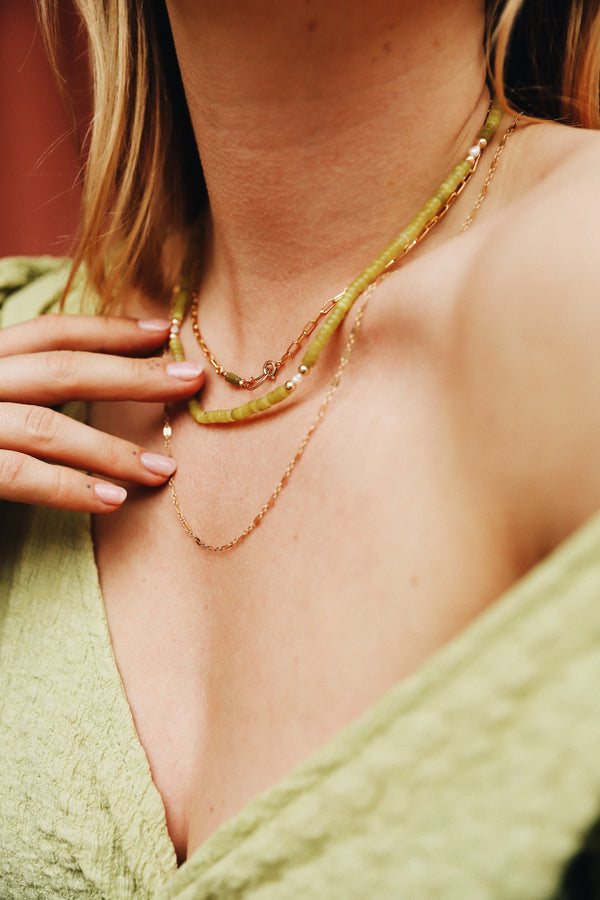 GOLD LEMON JADE PEARL NECKLACE