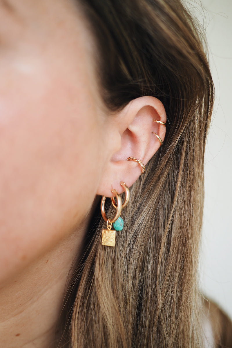 GOLD EARRING CHARM DECEMBER TURQUOISE