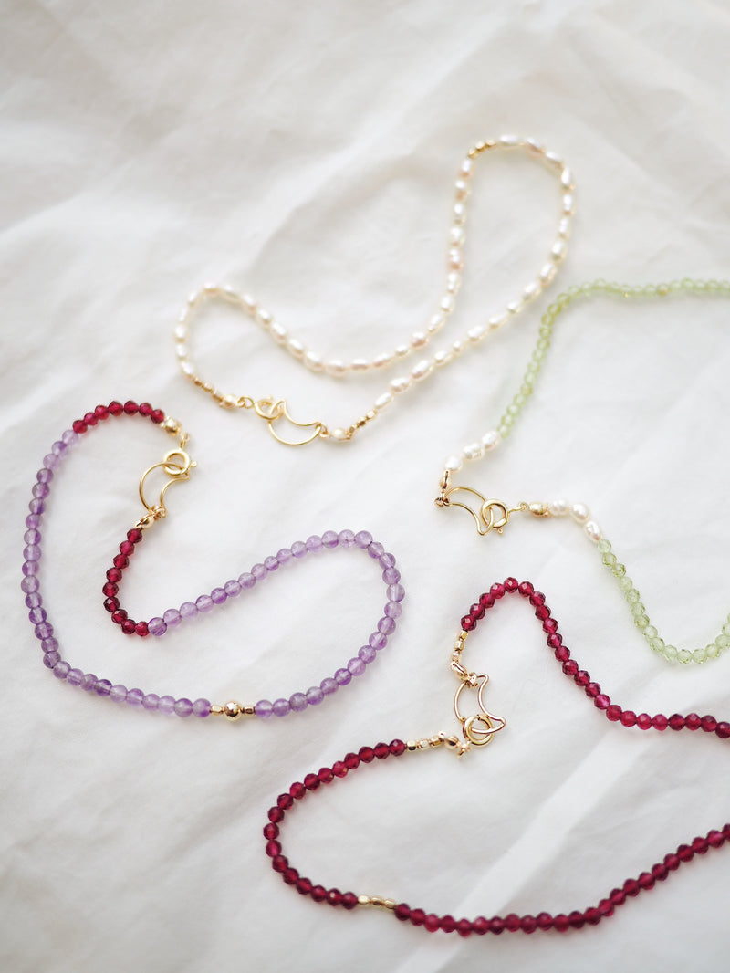 GOLD AMETHYST RUBY BRACELET // ANKLET with moon clasp