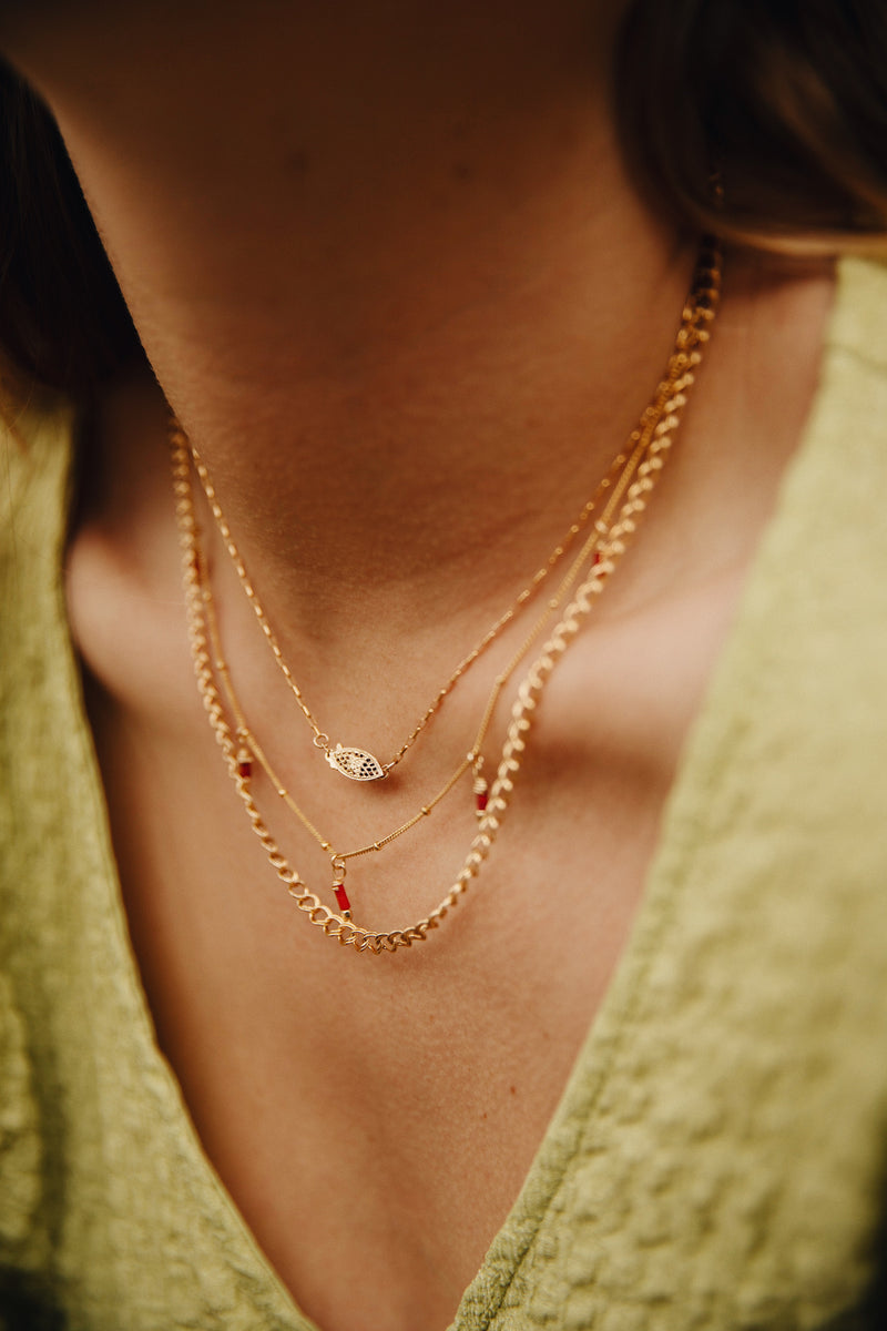 GOLD GALAXY RED TURQUOISE NECKLACE