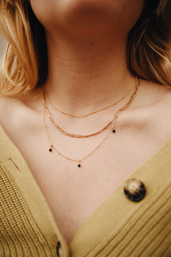 GOLD GALAXY THREE ONYX NECKLACE