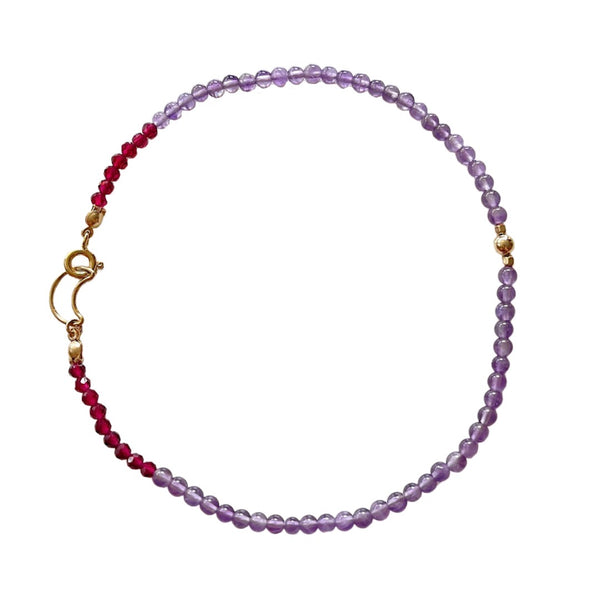 GOLD AMETHYST RUBY BRACELET // ANKLET with moon clasp